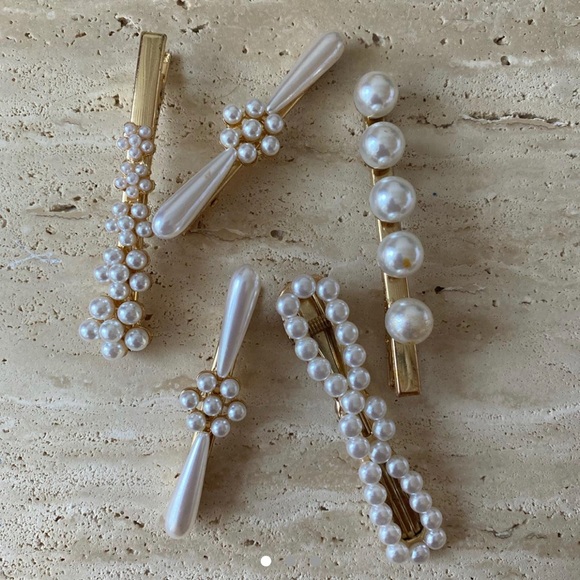 Pearl hair clips - 5 pieces - Picture 1 of 3